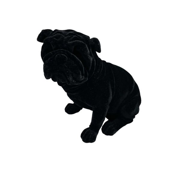 Vintage Flocked Black Pug Dog Coin Piggy Bank With Plug- Fuzzy - Picture 2 of 10